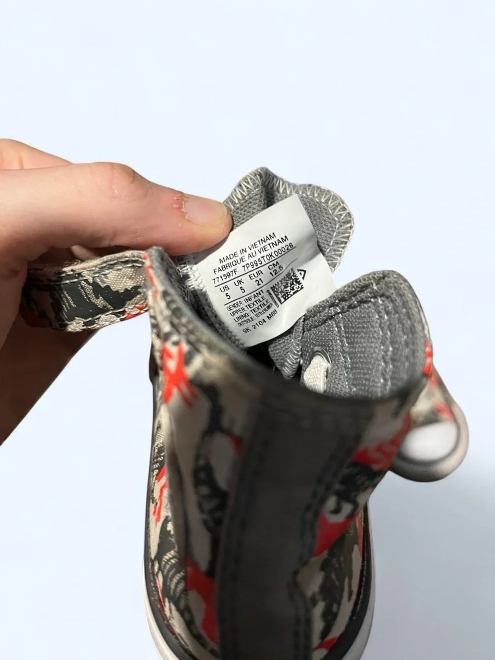 Converse Kids' High-Top Sneakers in Gray & Red Dino Camo